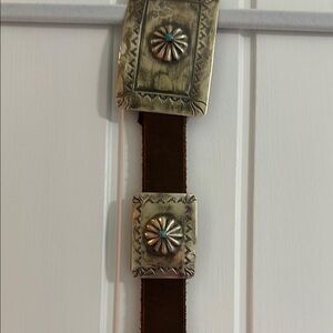 Brown Leather Concho Belt with Silver Buckle